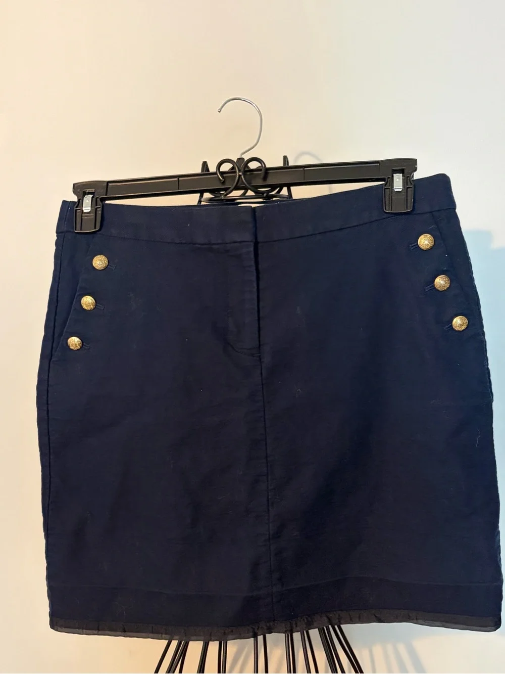 J. Crew linen blend Navy blue Mini Skirt with Gold Buttons sailor preppy size 6